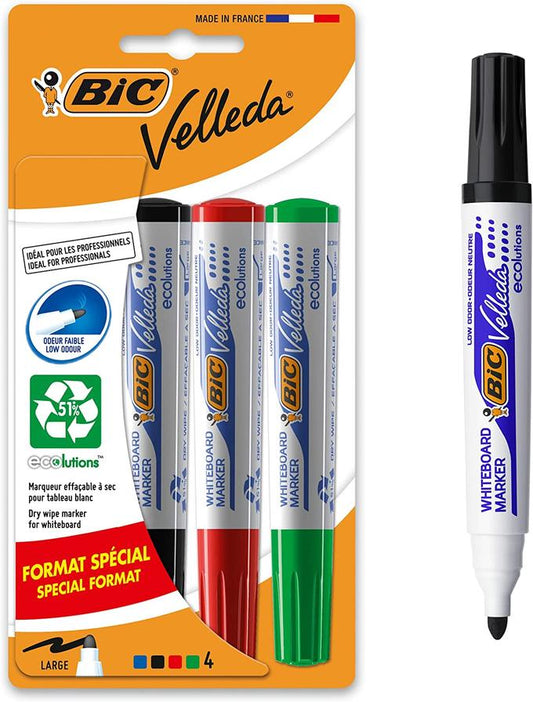 Marqueur pour Tableau BIC VELLEDA - Paquet de 4 Marqueurs