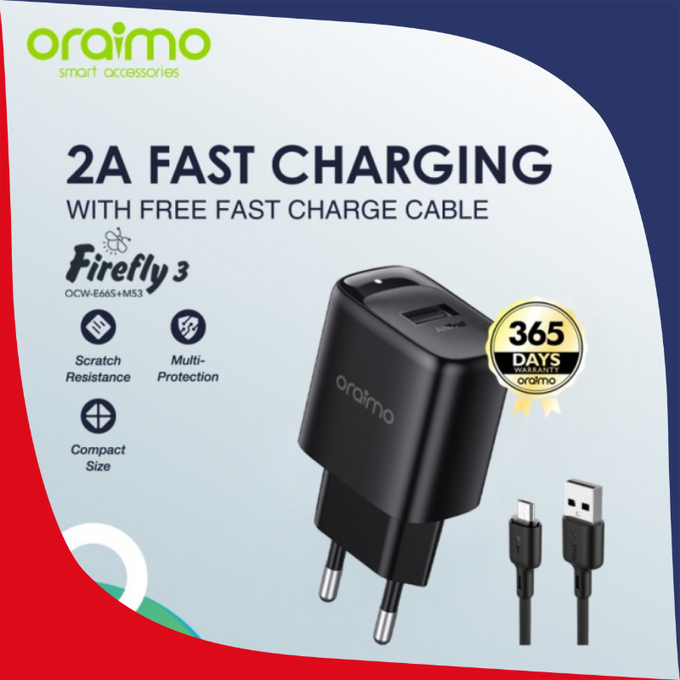 Oraimo Firefly 3 Charger Fast Charging 5V 2A OCW-E66S+M53 With Cable Micro